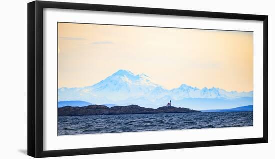 Discovery Island Lighthouse, Victoria, B.C. against Mt. Baker-Stuart Westmorland-Framed Photographic Print