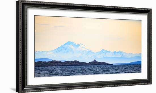 Discovery Island Lighthouse, Victoria, B.C. against Mt. Baker-Stuart Westmorland-Framed Photographic Print