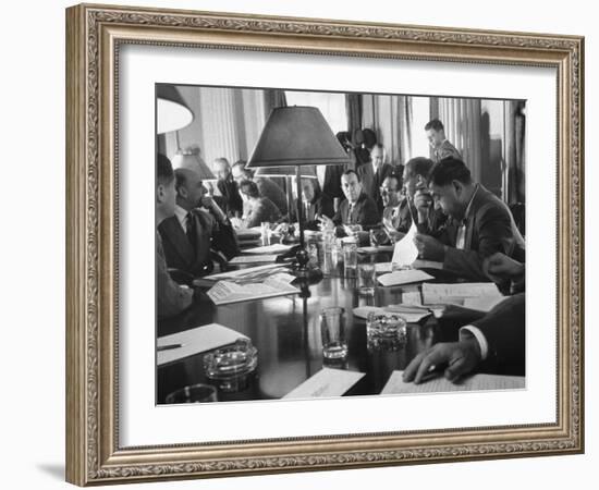 Discussion of N.Y.C. Being Bankrupt, Brings the Board of Estimate Together with Mayor Robert Wagner-Cornell Capa-Framed Photographic Print