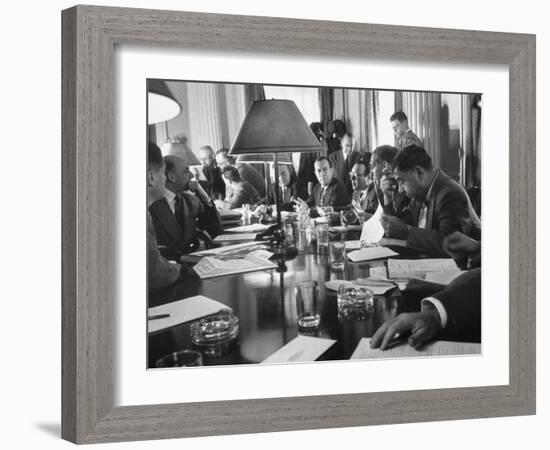 Discussion of N.Y.C. Being Bankrupt, Brings the Board of Estimate Together with Mayor Robert Wagner-Cornell Capa-Framed Photographic Print