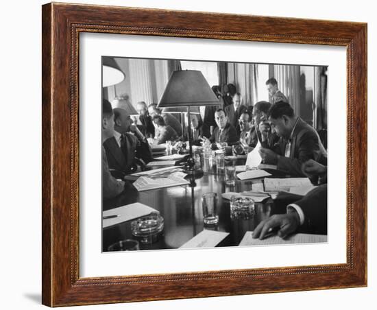 Discussion of N.Y.C. Being Bankrupt, Brings the Board of Estimate Together with Mayor Robert Wagner-Cornell Capa-Framed Photographic Print