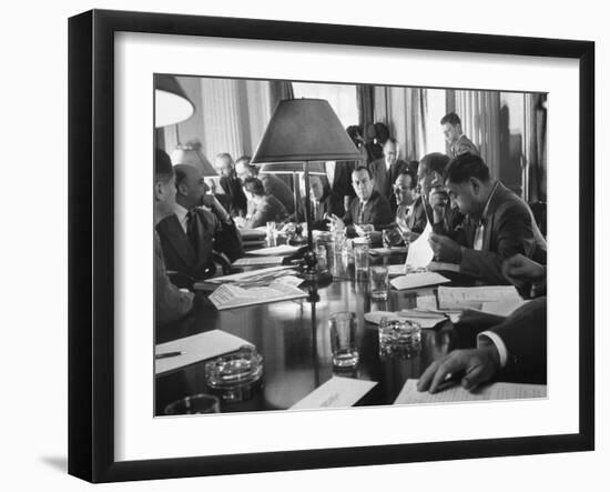 Discussion of N.Y.C. Being Bankrupt, Brings the Board of Estimate Together with Mayor Robert Wagner-Cornell Capa-Framed Photographic Print