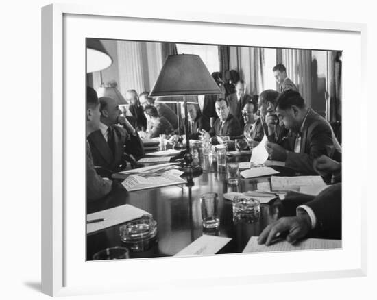 Discussion of N.Y.C. Being Bankrupt, Brings the Board of Estimate Together with Mayor Robert Wagner-Cornell Capa-Framed Photographic Print