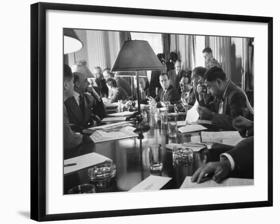 Discussion of N.Y.C. Being Bankrupt, Brings the Board of Estimate Together with Mayor Robert Wagner-Cornell Capa-Framed Photographic Print