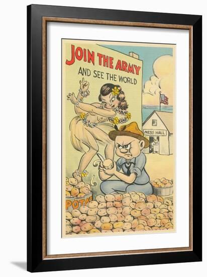 Disgruntled Soldier Doing KP-null-Framed Art Print