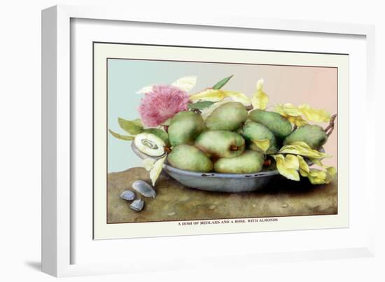 Dish of Medlars, A Rose, and Almonds-Giovanna Garzoni-Framed Premium Giclee Print