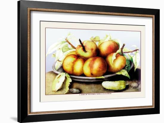 Dish of Peaches with a Cucumber-Giovanna Garzoni-Framed Art Print