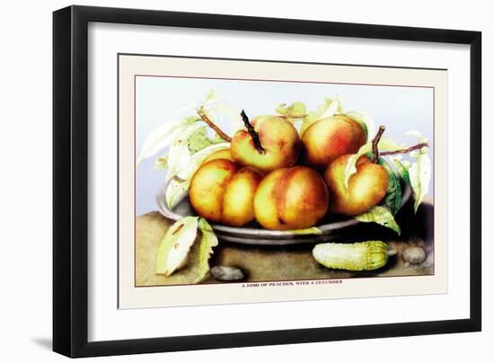 Dish of Peaches with a Cucumber-Giovanna Garzoni-Framed Art Print