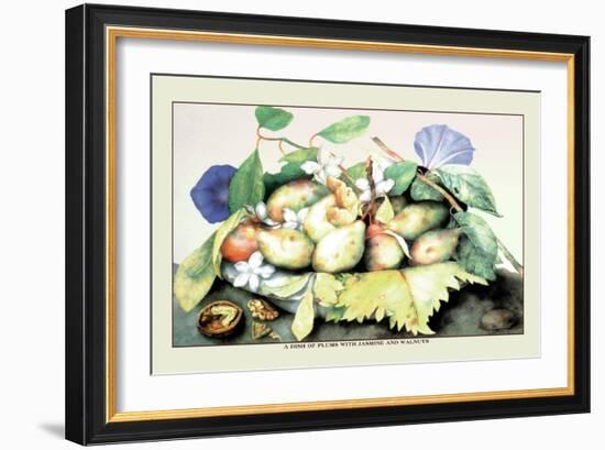 Dish of Plums with Jasmine and Walnuts-Giovanna Garzoni-Framed Art Print