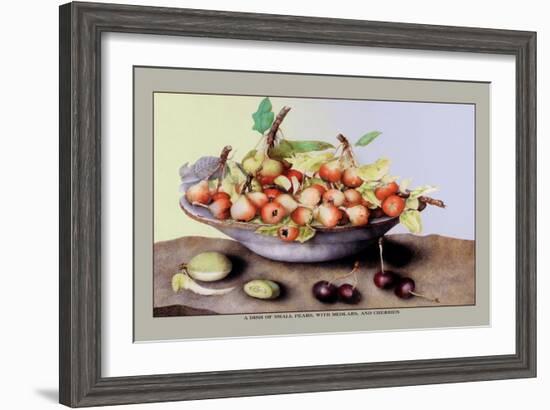 Dish of Small Pears with Medlars and Cherries-Giovanna Garzoni-Framed Art Print