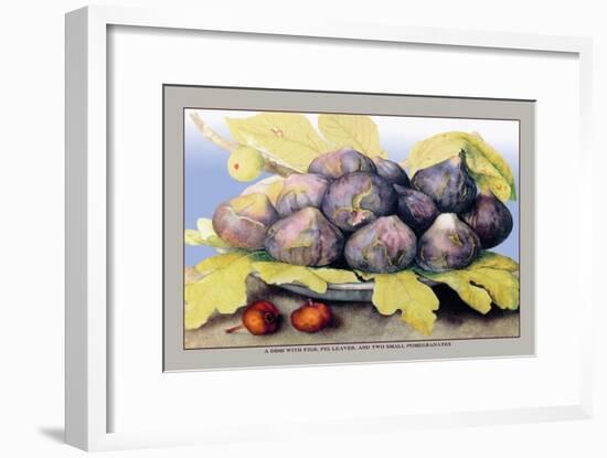 Dish with Figs, Fig Leaves and Small Pomegranates-Giovanna Garzoni-Framed Art Print