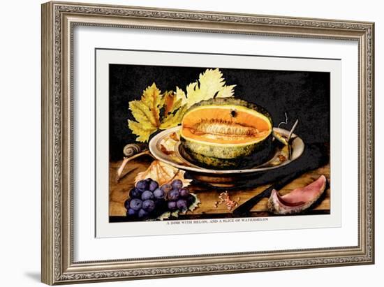 Dish with Melons and a Slice of Watermelon-Giovanna Garzoni-Framed Art Print