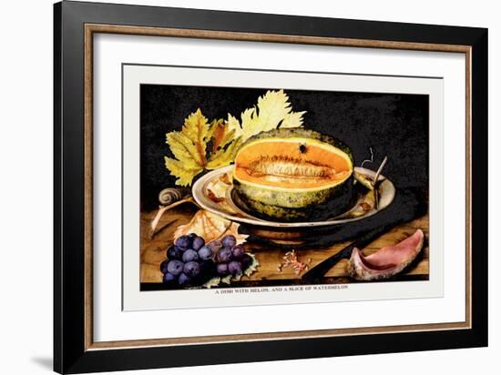 Dish with Melons and a Slice of Watermelon-Giovanna Garzoni-Framed Art Print