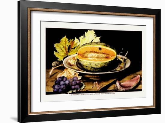 Dish with Melons and a Slice of Watermelon-Giovanna Garzoni-Framed Art Print