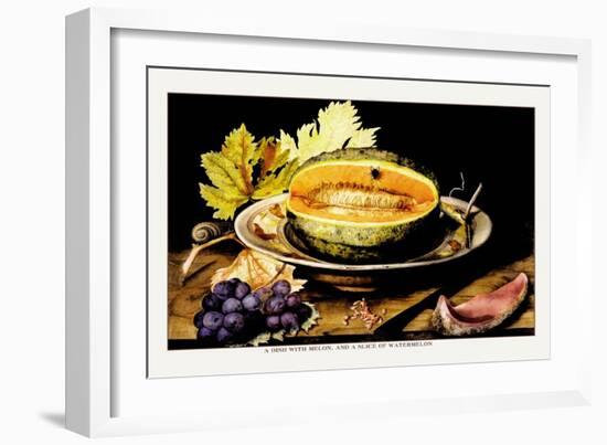 Dish with Melons and a Slice of Watermelon-Giovanna Garzoni-Framed Art Print