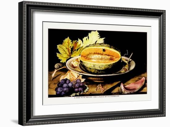 Dish with Melons and a Slice of Watermelon-Giovanna Garzoni-Framed Art Print