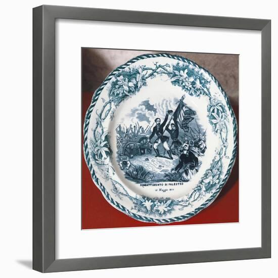 Dish with Scene of Battle of Palestro, May 31, 1859, Ceramics-null-Framed Giclee Print