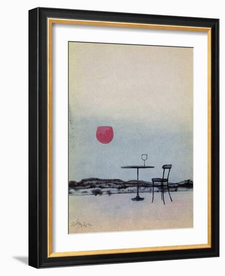 Displaced Red Wine from Glass on Outside Table Becomes the Setting Sun-George Adamson-Framed Giclee Print