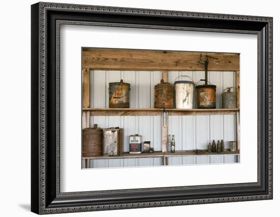 Display of Antique Buckets and Bottles, Cuba. Missouri, USA. Route 66-Julien McRoberts-Framed Photographic Print