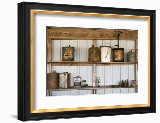 Display of Antique Buckets and Bottles, Cuba. Missouri, USA. Route 66-Julien McRoberts-Framed Photographic Print