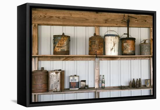 Display of Antique Buckets and Bottles, Cuba. Missouri, USA. Route 66-Julien McRoberts-Framed Premier Image Canvas