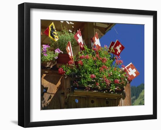 Display of Flags to Mark Swiss National Day, Lauterbrunnen, Bern, Swizerland, Europe-Tomlinson Ruth-Framed Photographic Print