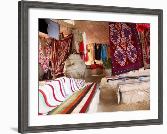 Display of Local Cloths and Carpets, Mides Oasis, Tunisia, North Africa, Africa-Dallas & John Heaton-Framed Photographic Print