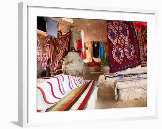 Display of Local Cloths and Carpets, Mides Oasis, Tunisia, North Africa, Africa-Dallas & John Heaton-Framed Photographic Print