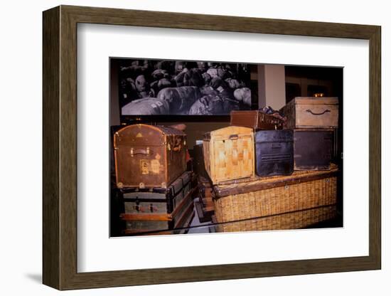 Display of old trunks and suitcases at Ellis Island National Park, New York City, New York-null-Framed Photographic Print