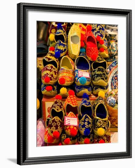 Display of Shoes for Sale at Vendors Booth, Spice Market, Istanbul, Turkey-Darrell Gulin-Framed Photographic Print