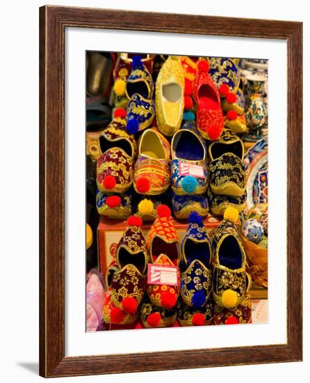 Display of Shoes for Sale at Vendors Booth, Spice Market, Istanbul, Turkey-Darrell Gulin-Framed Photographic Print