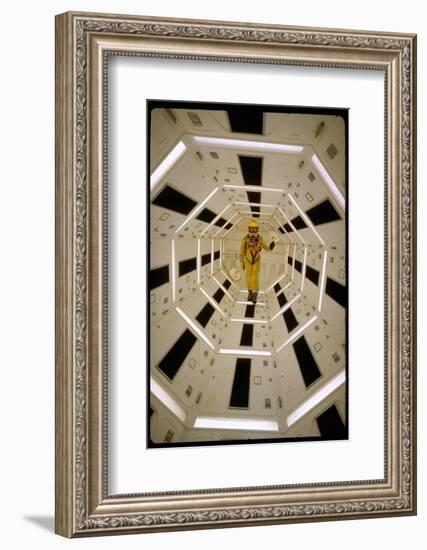 Distance Shot of Actor in Astronaut Suit Walking Through Geometrically Designed Hal Computer Center-Dmitri Kessel-Framed Photographic Print