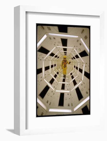 Distance Shot of Actor in Astronaut Suit Walking Through Geometrically Designed Hal Computer Center-Dmitri Kessel-Framed Photographic Print