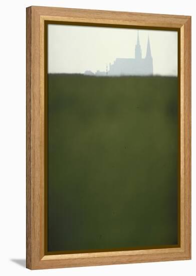 Distant Misty View of Chartres Cathedral Rising over Green Field-Gjon Mili-Framed Premier Image Canvas