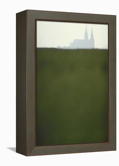 Distant Misty View of Chartres Cathedral Rising over Green Field-Gjon Mili-Framed Premier Image Canvas