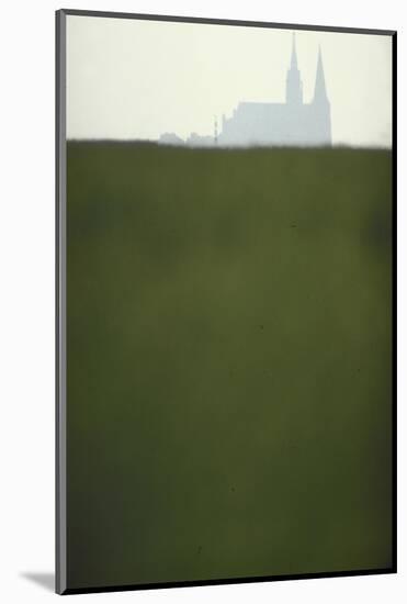 Distant Misty View of Chartres Cathedral Rising over Green Field-Gjon Mili-Mounted Photographic Print