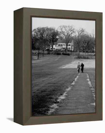 Distant of Mathematicians Albert Einstein and Kurt Godel Taking a Walk-Leonard Mccombe-Framed Premier Image Canvas