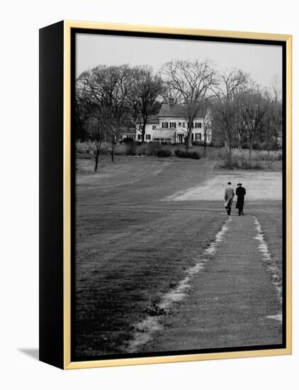 Distant of Mathematicians Albert Einstein and Kurt Godel Taking a Walk-Leonard Mccombe-Framed Premier Image Canvas