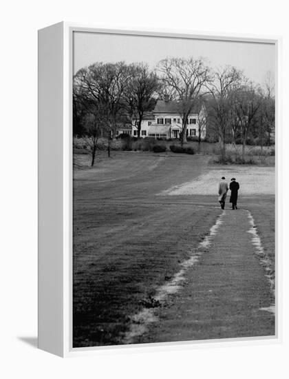 Distant of Mathematicians Albert Einstein and Kurt Godel Taking a Walk-Leonard Mccombe-Framed Premier Image Canvas