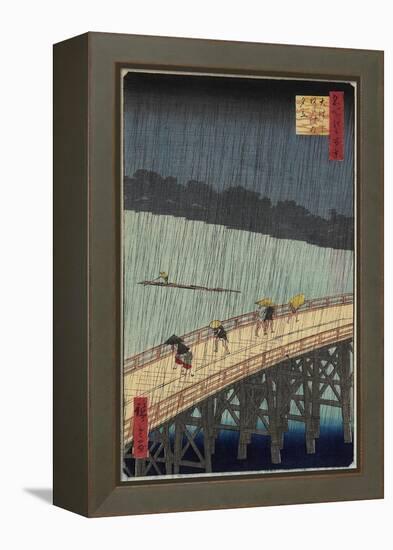 Distant View of Atake in Evening Shower over the Ohashi Bridge, July 1857-Utagawa Hiroshige-Framed Premier Image Canvas