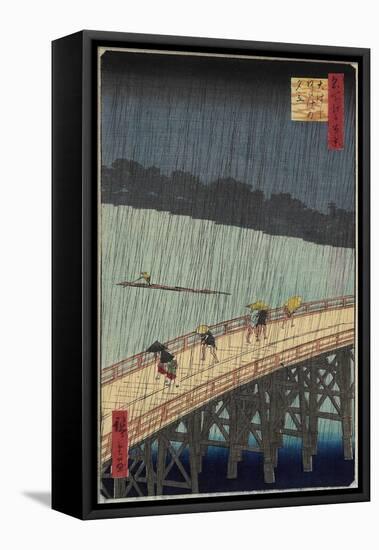 Distant View of Atake in Evening Shower over the Ohashi Bridge, July 1857-Utagawa Hiroshige-Framed Premier Image Canvas
