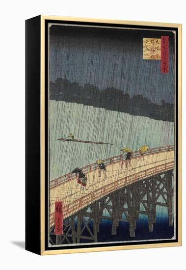 Distant View of Atake in Evening Shower over the Ohashi Bridge, July 1857-Utagawa Hiroshige-Framed Premier Image Canvas