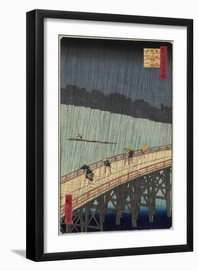 Distant View of Atake in Evening Shower over the Ohashi Bridge, July 1857-Utagawa Hiroshige-Framed Giclee Print