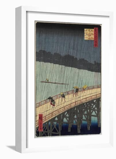 Distant View of Atake in Evening Shower over the Ohashi Bridge, July 1857-Utagawa Hiroshige-Framed Giclee Print