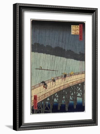 Distant View of Atake in Evening Shower over the Ohashi Bridge, July 1857-Utagawa Hiroshige-Framed Giclee Print