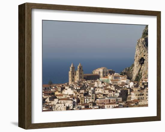 Distant View of Cathedral, Cefalu, Sicily, Italy, Mediterranean, Europe-Martin Child-Framed Photographic Print