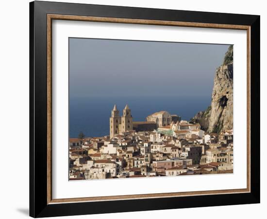 Distant View of Cathedral, Cefalu, Sicily, Italy, Mediterranean, Europe-Martin Child-Framed Photographic Print