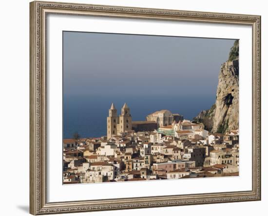 Distant View of Cathedral, Cefalu, Sicily, Italy, Mediterranean, Europe-Martin Child-Framed Photographic Print