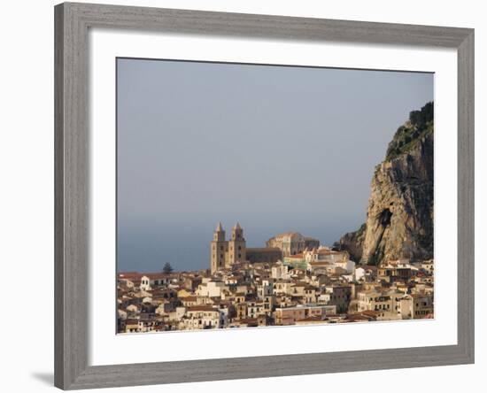 Distant View of Cathedral, Piazza Duomo, Cefalu, Sicily, Italy, Europe-Martin Child-Framed Photographic Print