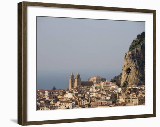 Distant View of Cathedral, Piazza Duomo, Cefalu, Sicily, Italy, Europe-Martin Child-Framed Photographic Print